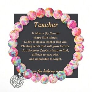 Teacher Beaded Bracelet with Apple Charm